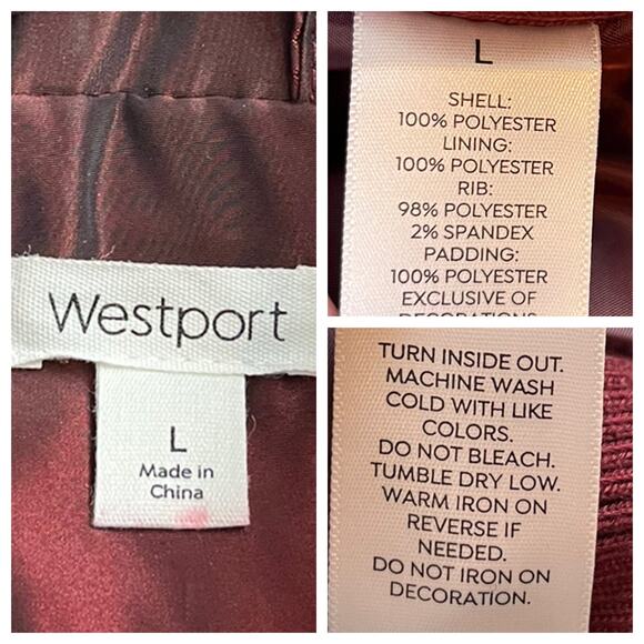 Westport Quilted Vest Zip Front Snap Pockets Padded Deep Red Women's Size Large - Picture 11 of 12